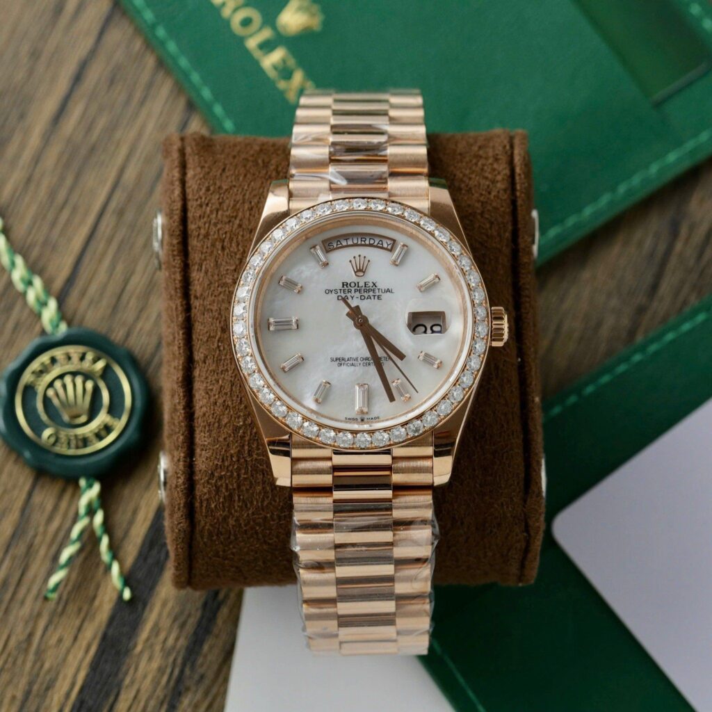 Super Clone Rolex Day-Date White Mother-of-Pearl Diamond Dial 128395tbr-0026 36 mm