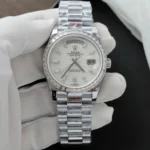 Super Clone Rolex Day-Date White Mother-of-Pearl Diamond Dial 128399tbr-0023 36 mm