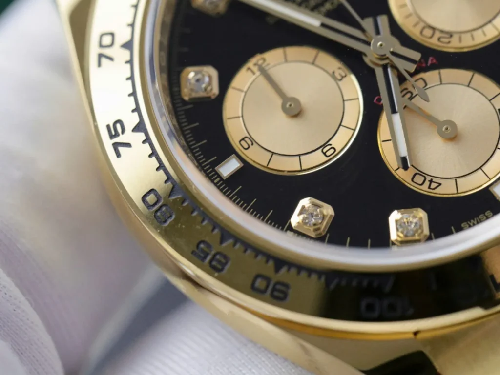 Super Clone Rolex Daytona Bright black Dial 126508 — on leather display