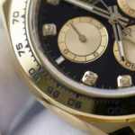 Super Clone Rolex Daytona Bright black Dial 126508 — on leather display