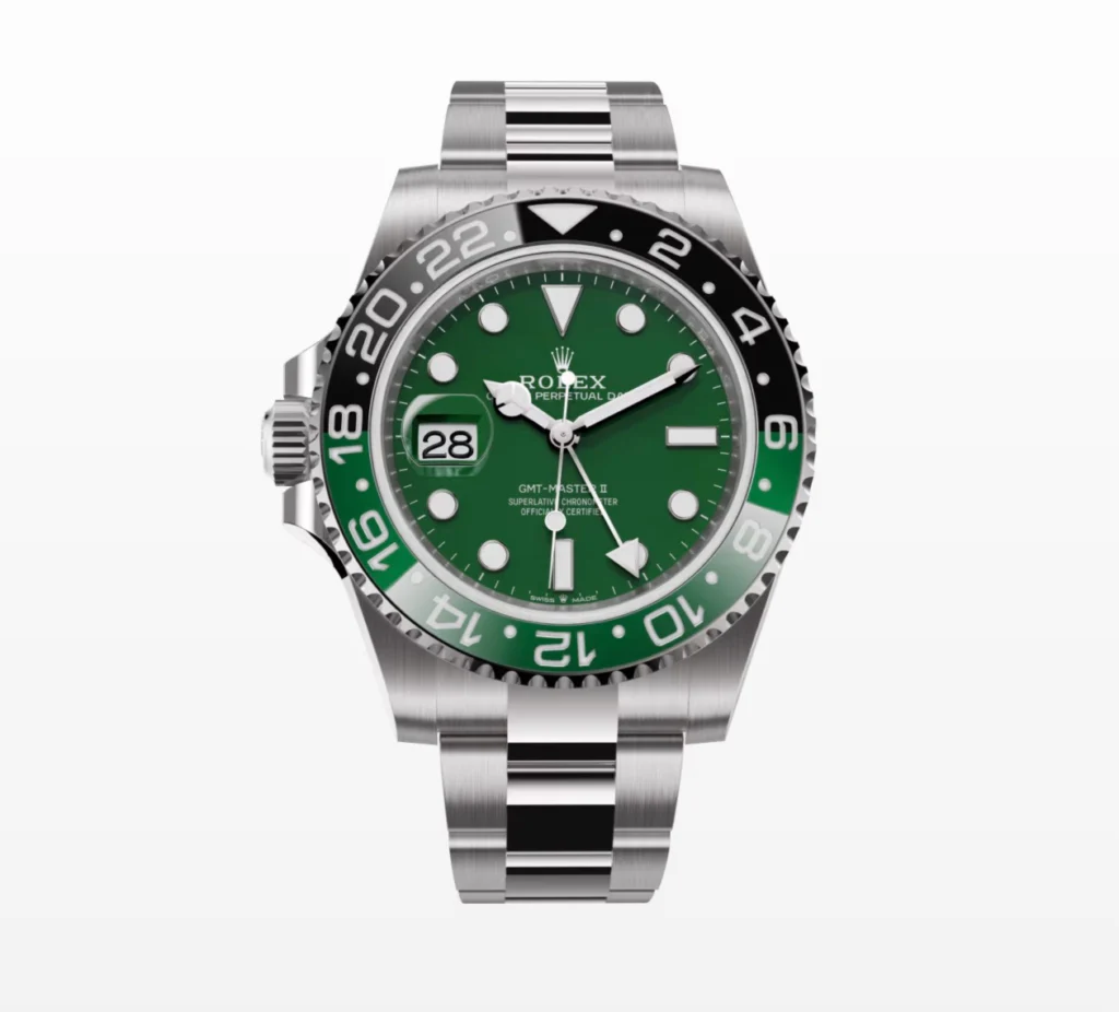 Super Clone Rolex GMT-Master II 126729VTNR Oyster “Absinthe” — dial close-up