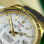 Super Clone Rolex Sky-Dweller Intense white Dial 336238 — on leather display