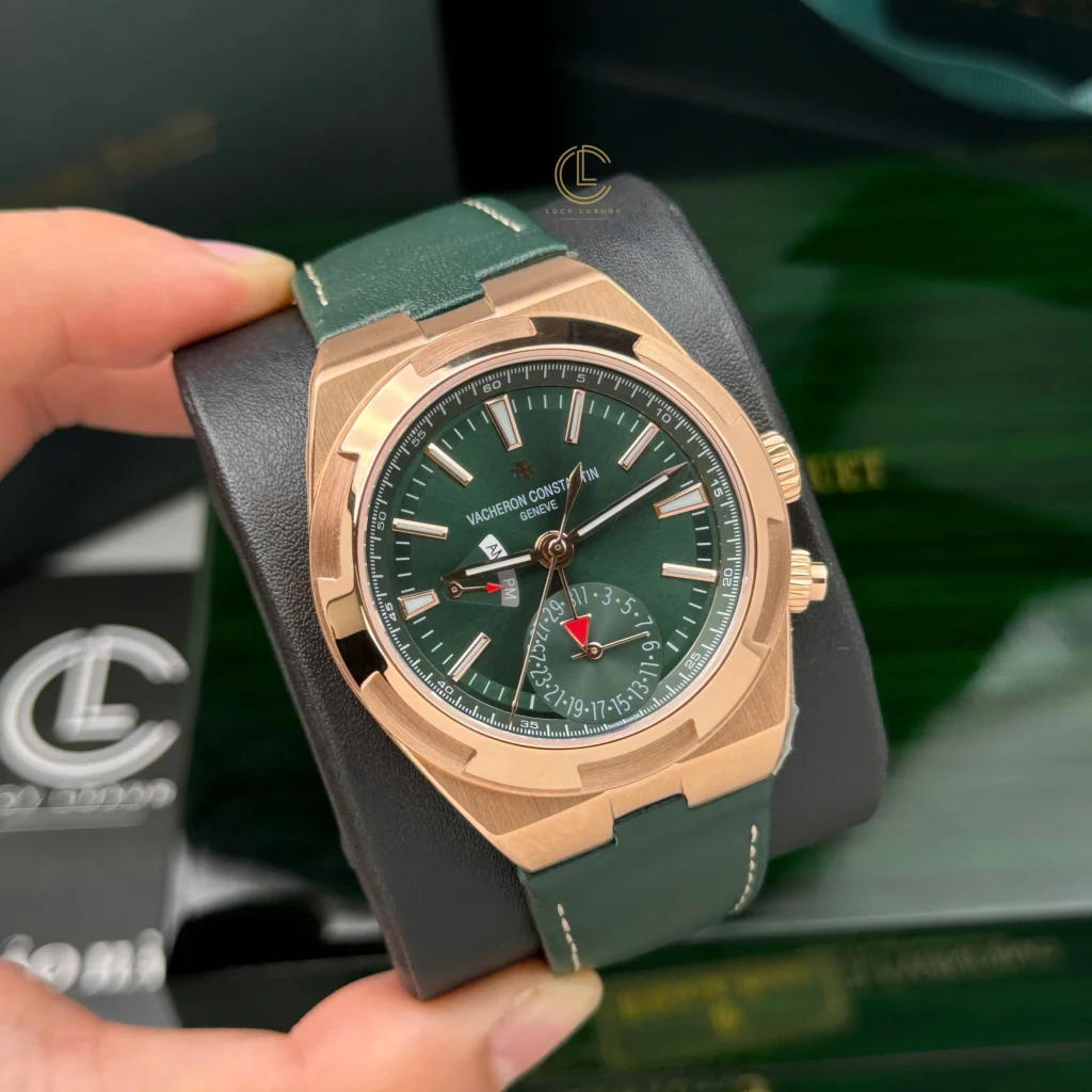 Super Clone Vacheron Constantin Overseas Dual Time 7900V 41mm Green Dial Rose Gold