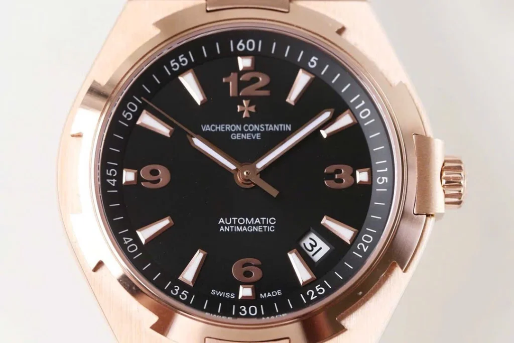 Super Clone Vacheron Constantin Overseas Rose Gold Black Dial Number Roman 42mm