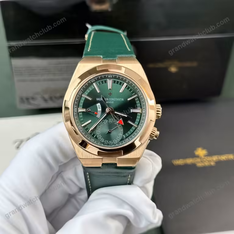 Super Clone Vacheron Constantin Overseas Dual Time 7900V 41mm Green Dial Rose Gold