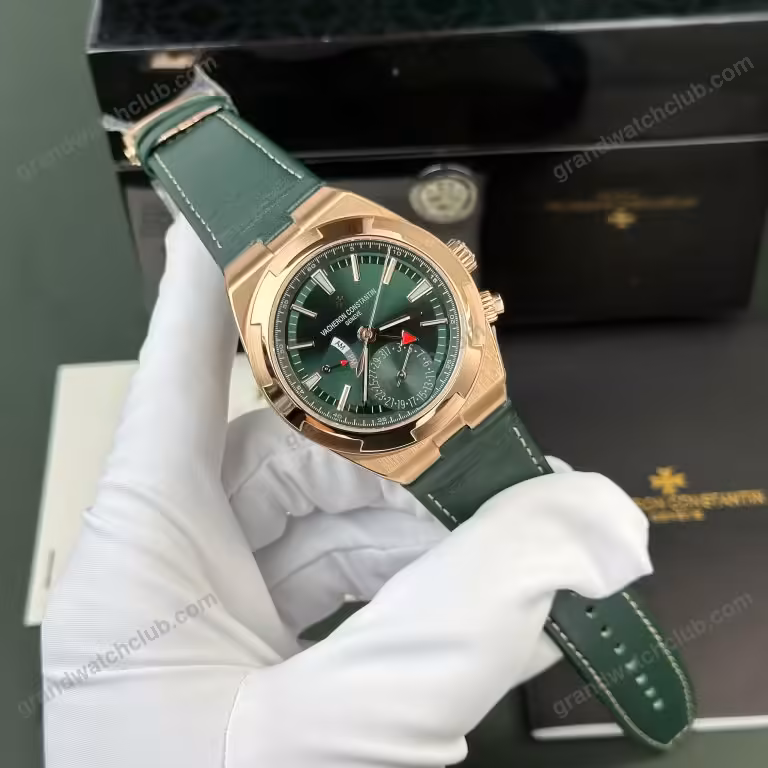 Super Clone Vacheron Constantin Overseas Dual Time 7900V 41mm Green Dial Rose Gold