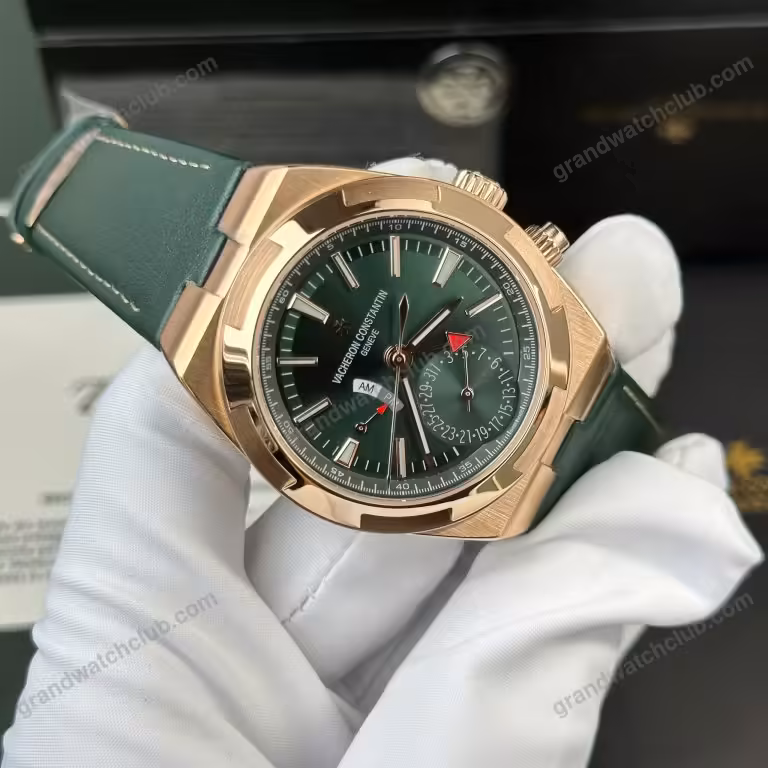 Super Clone Vacheron Constantin Overseas Dual Time 7900V 41mm Green Dial Rose Gold
