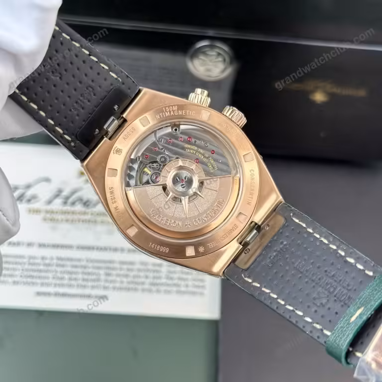 Super Clone Vacheron Constantin Overseas Dual Time 7900V 41mm Green Dial Rose Gold