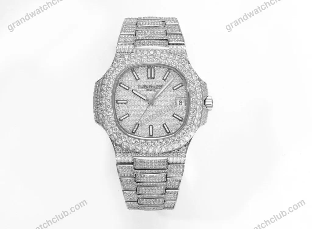 Super Clone Patek Philippe Nautilus 5711 40mm Up Full 3000pcs Moissanite Pave Hongkong – Customize Diamod – Swiss SuperClone
