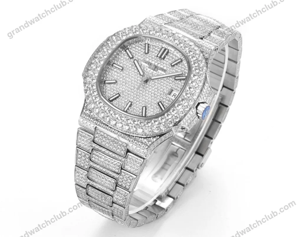 Super Clone Patek Philippe Nautilus 5711 40mm Up Full 3000pcs Moissanite Pave Hongkong – Customize Diamod – Swiss SuperClone