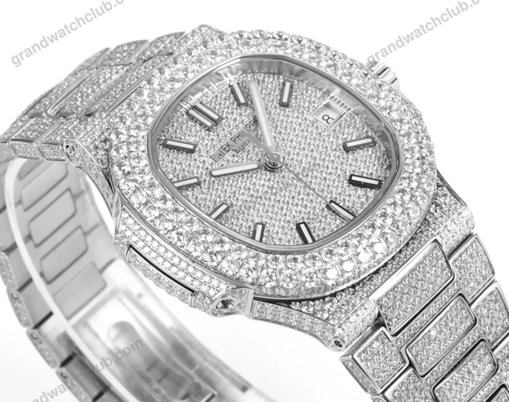Super Clone Patek Philippe Nautilus 5711 40mm Up Full 3000pcs Moissanite Pave Hongkong – Customize Diamod – Swiss SuperClone