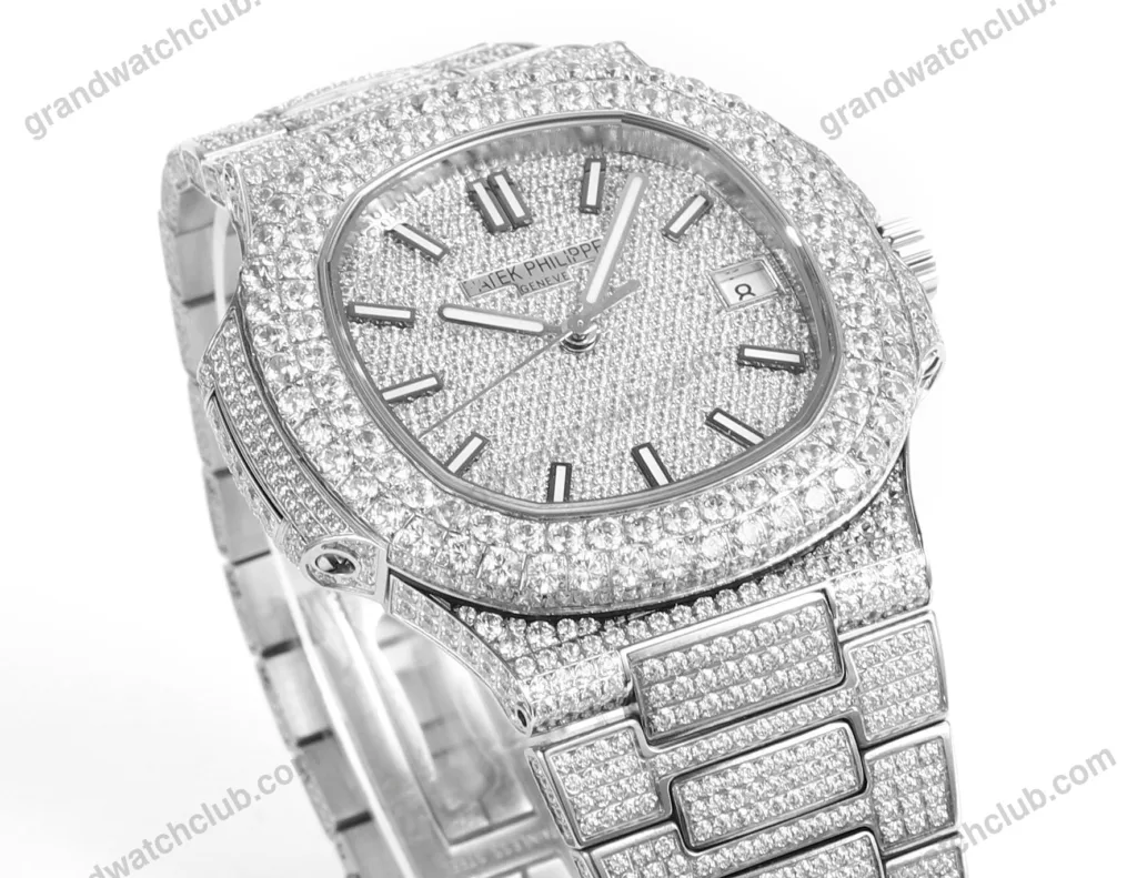 Super Clone Patek Philippe Nautilus 5711 40mm Up Full 3000pcs Moissanite Pave Hongkong – Customize Diamod – Swiss SuperClone