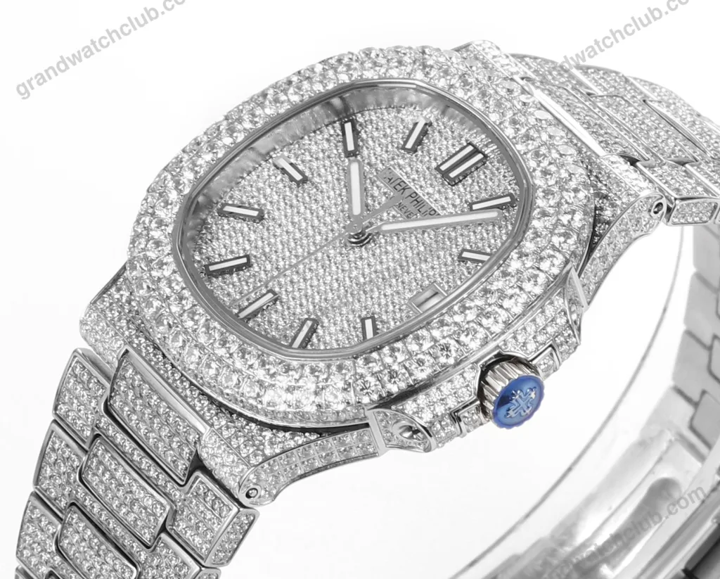 Super Clone Patek Philippe Nautilus 5711 40mm Up Full 3000pcs Moissanite Pave Hongkong – Customize Diamod – Swiss SuperClone
