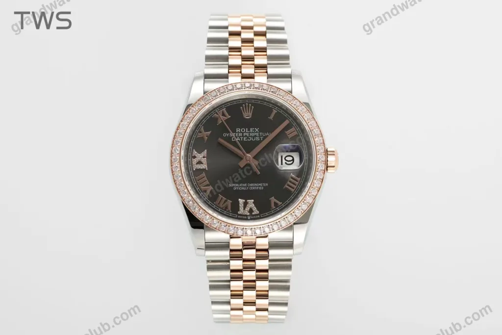 Super Clone Rolex Datejust Slate Diamond Dial 126281RBR-0011 36 mm — dial close-up
