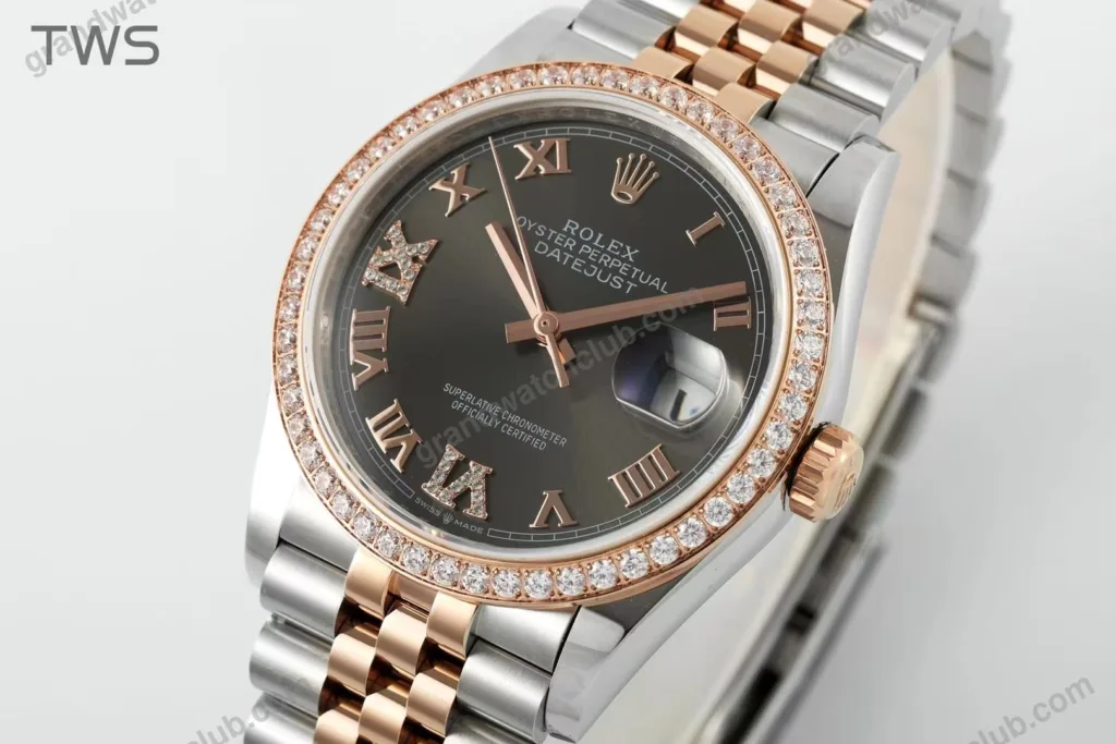 Super Clone Rolex Datejust Slate Diamond Dial 126281RBR-0011 36 mm — case and bezel