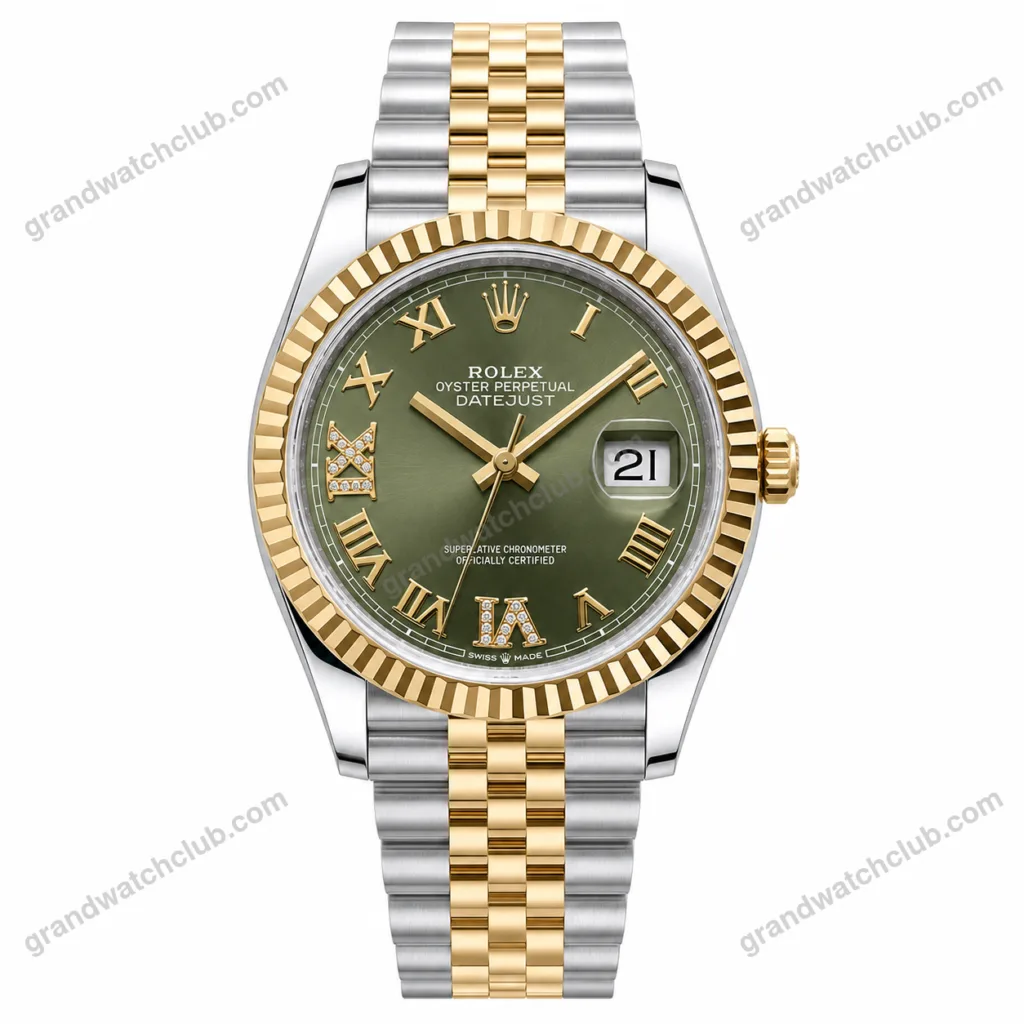 Super Clone Rolex Datejust Olive Green Roman Diamond Dial 126233-0026 36 mm