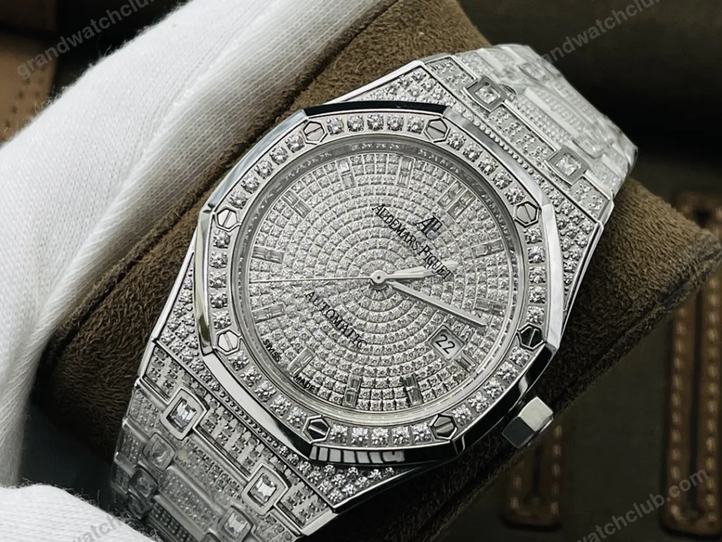 Super Clone Audemars Piguet Royal Oak 15400ST 41mm Full Moissanite Hongkong – Customize Diamod – Swiss SuperClone