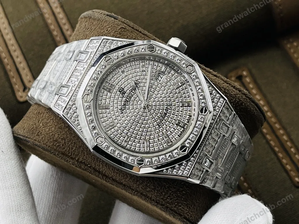 Super Clone Audemars Piguet Royal Oak 15400ST 41mm Full Moissanite Hongkong – Customize Diamod – Swiss SuperClone