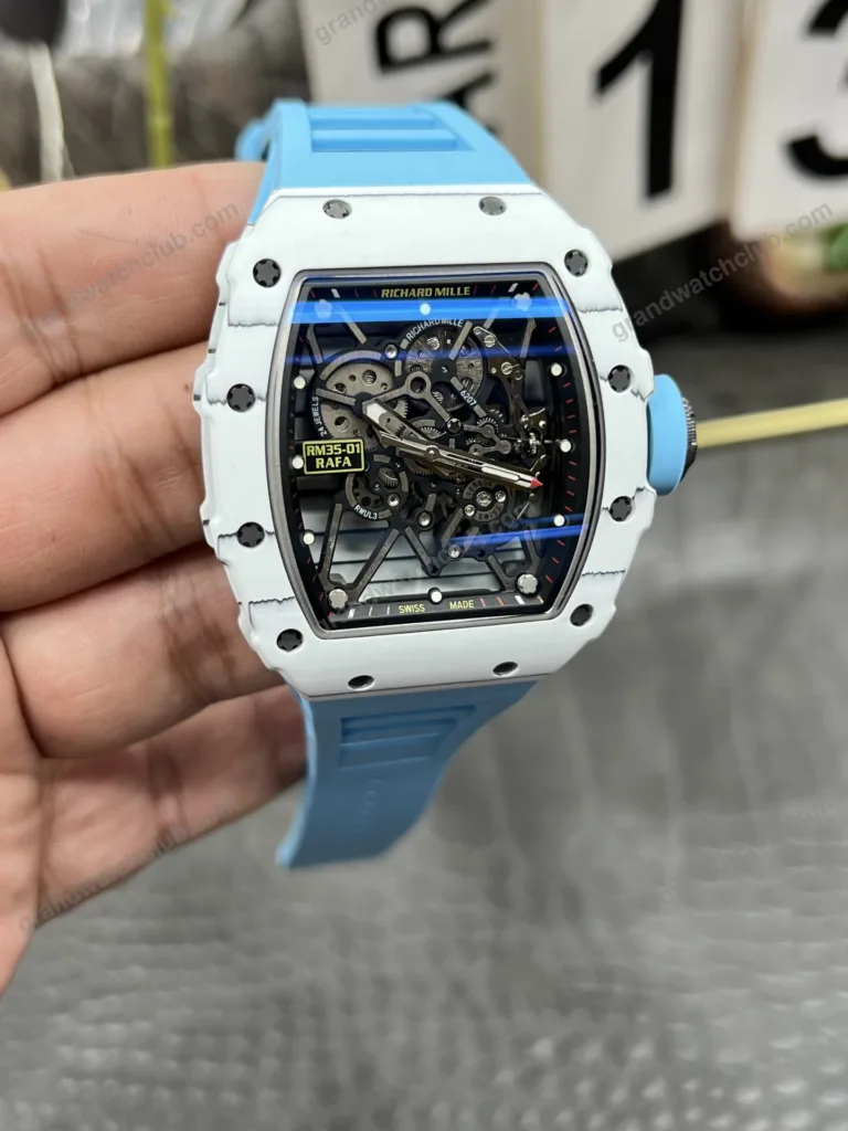 Super Clone Richard Mille RM 35-01 Richard Mille Rafa Cacbon NTPT Blue Strap 42mm