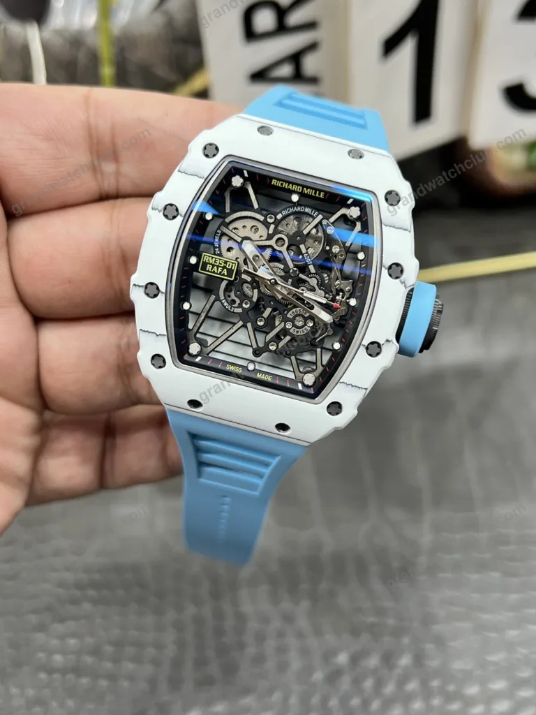 Super Clone Richard Mille RM 35-01 Richard Mille Rafa Cacbon NTPT Blue Strap 42mm
