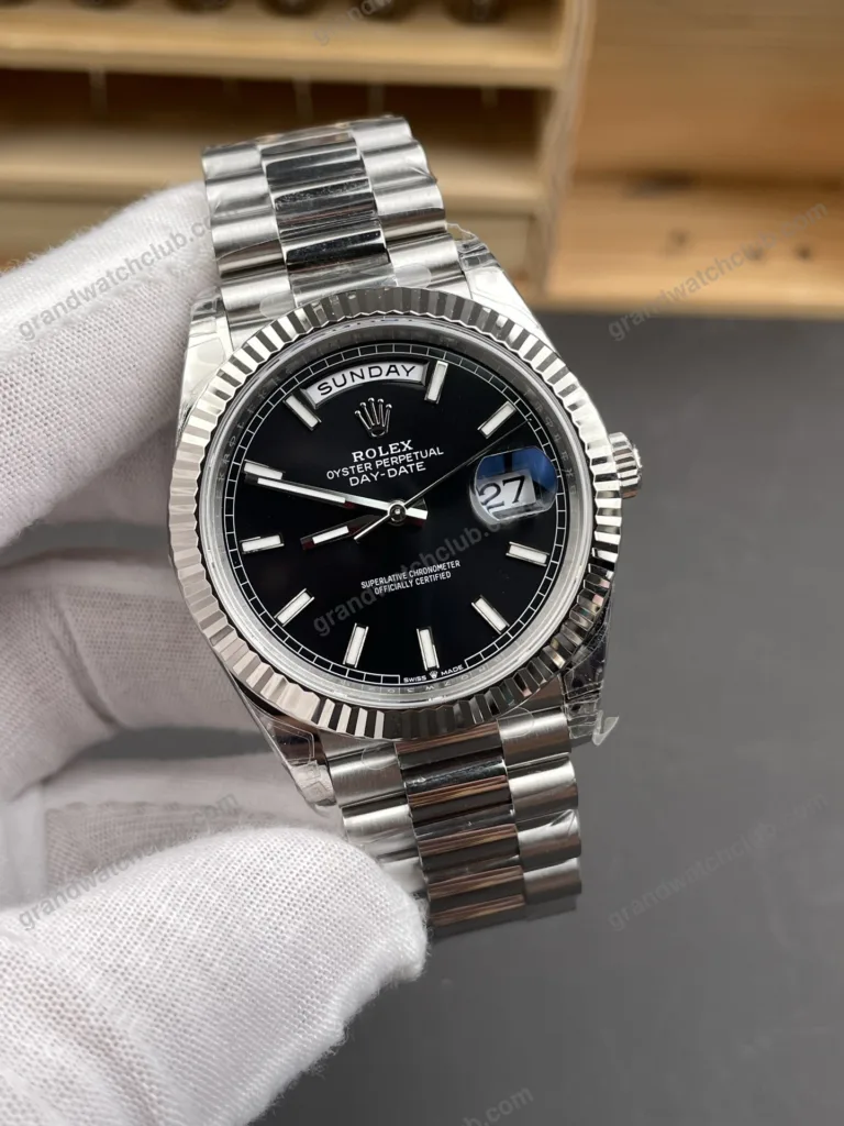 Super Clone Rolex Day-Date Bright Black Dial 228236-0003 40 mm – Swiss SuperClone