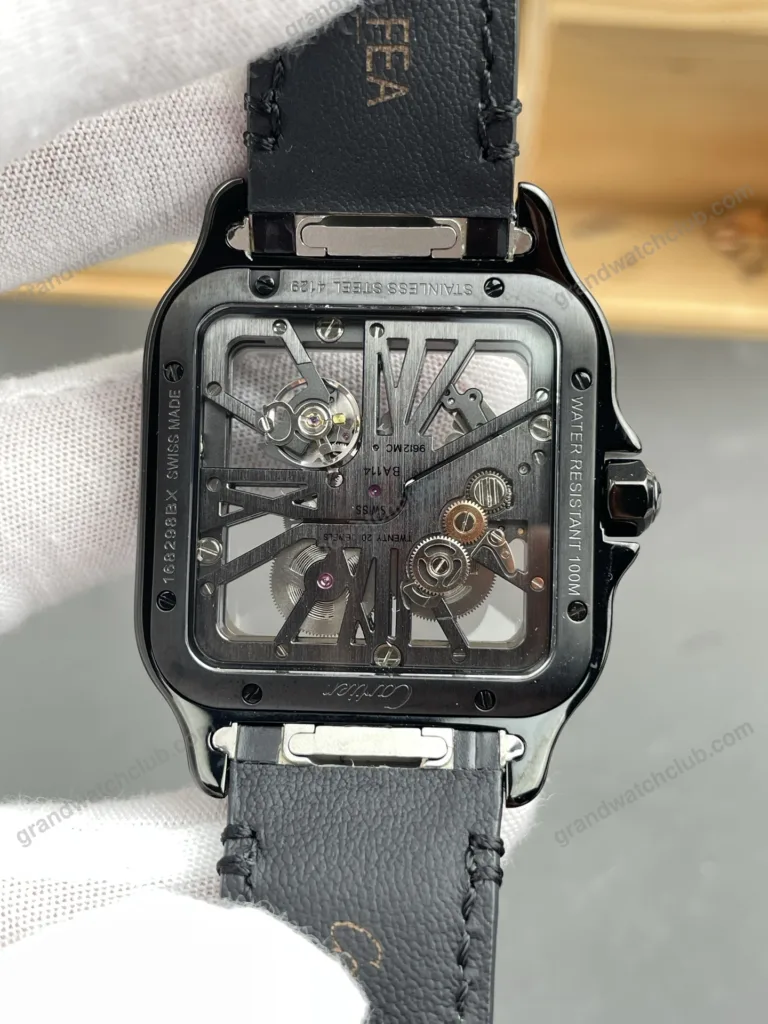 Super Clone Cartier Santos Large Skeleton Black 39mm – Swiss SuperClone