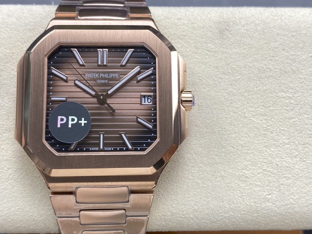 Super Clone Patek Philippe Cubitus 5821/1AR-001 45mm Chocolate Dial Rose Gold — dial close-up