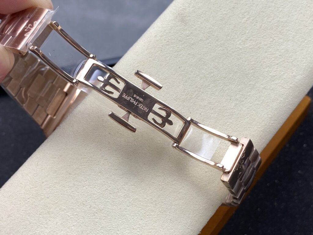 Super Clone Patek Philippe Cubitus 5821/1AR-001 45mm Chocolate Dial Rose Gold — on leather display