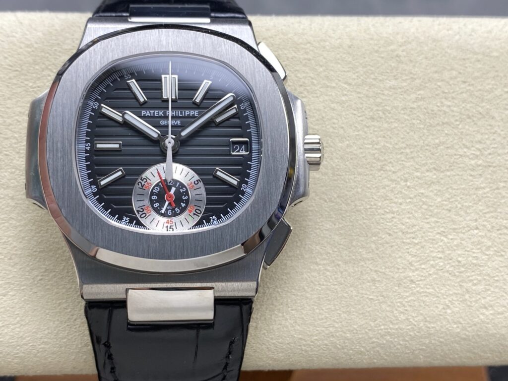 Super Clone Patek Philippe Nautilus Chronograph 5980/1A-014 40.5mm Black Dial with Leather Strap – Swiss SuperClone