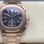 Super Clone Patek Philippe Nautilus Chronograph 5980/1R-001 40mm Black-Gray Dial Rose Gold — dial close-up
