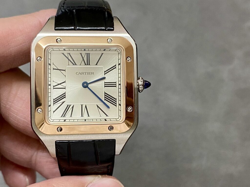 Super Clone Cartier Santos-Dumont 43.5mm W2SA0011 43.5mm x 31.4mm Demi Rose Gold — dial close-up