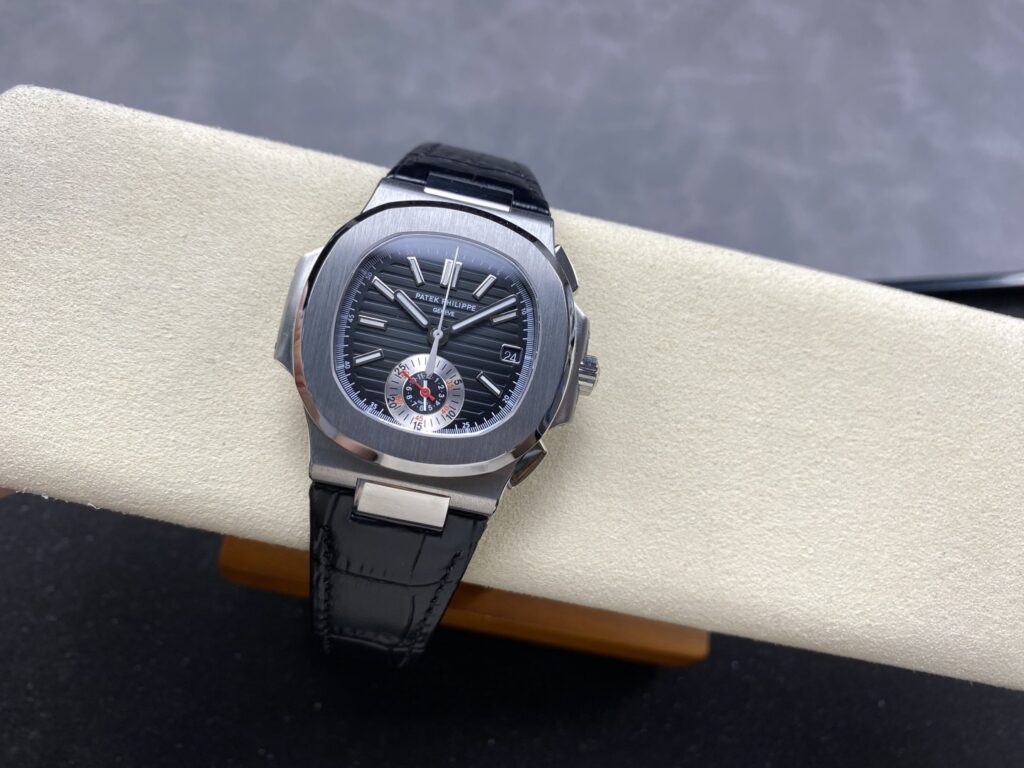 Super Clone Patek Philippe Nautilus Chronograph 5980/1A-014 40.5mm Black Dial with Leather Strap – Swiss SuperClone