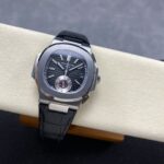 Super Clone Patek Philippe Nautilus Chronograph 5980/1A-014 40.5mm Black Dial with Leather Strap – Swiss SuperClone
