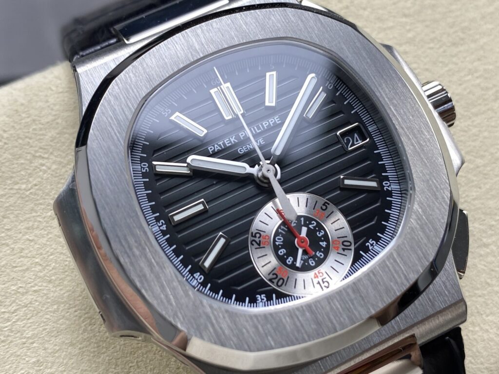 Super Clone Patek Philippe Nautilus Chronograph 5980/1A-014 40.5mm Black Dial with Leather Strap – Swiss SuperClone