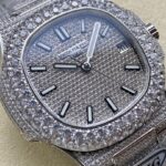 Super Clone Patek Philippe Nautilus 5711 40mm Up Full 3000pcs Moissanite Pave Hongkong – Customize Diamod — on leather display