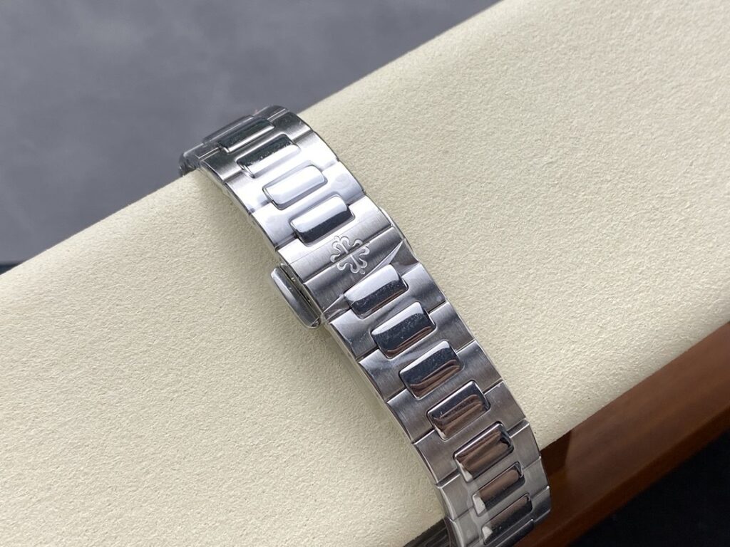 Super Clone Patek Philippe Nautilus 7118/1A-011 35.2mm Gray Dial Steel — on leather display