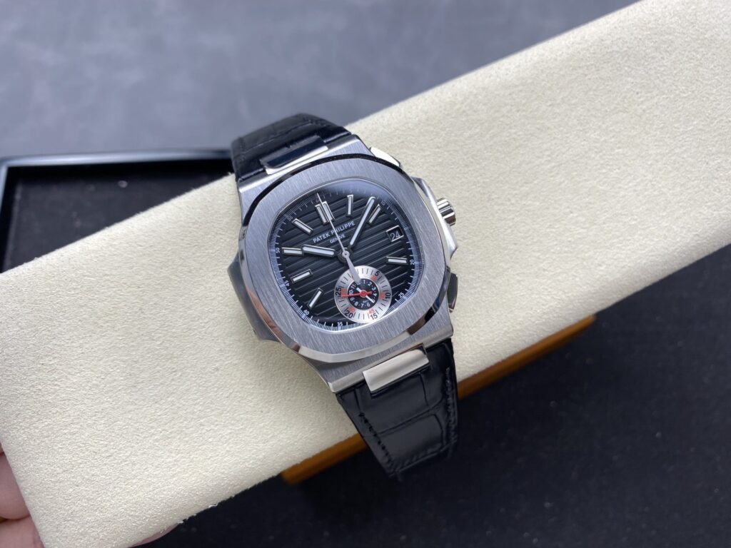 Super Clone Patek Philippe Nautilus Chronograph 5980/1A-014 40.5mm Black Dial with Leather Strap – Swiss SuperClone