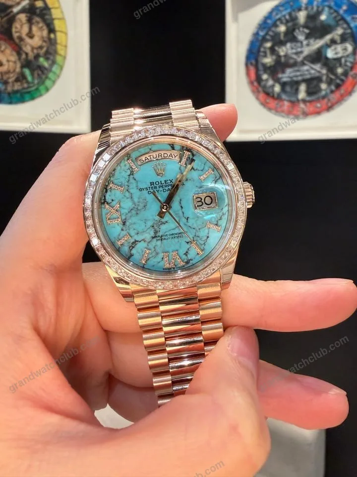 Super Clone Rolex Day-Date Turquoise Diamond Dial 128345rbr-0064 36 mm – Swiss SuperClone