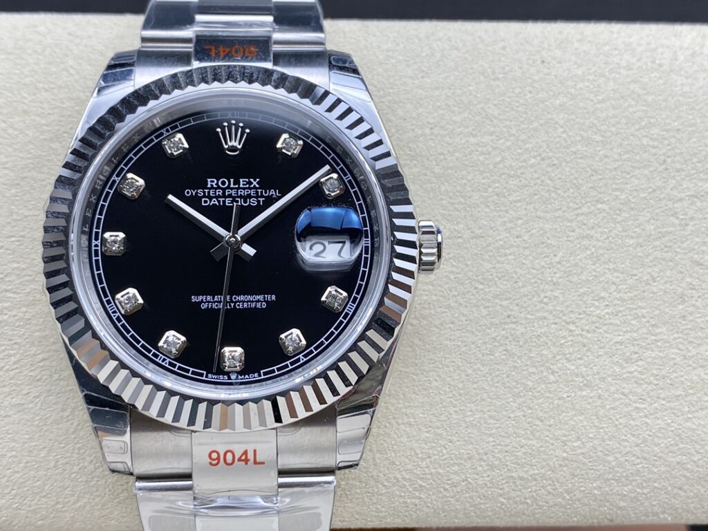 Super Clone Rolex Datejust Black Diamond Dial 126334-0011 41 mm — dial close-up