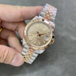 Super Clone Rolex Datejust Champagne Dial 126303-0010 41 mm — on leather display
