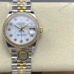 Super Clone Rolex Datejust Mother of Pearl Diamond Dial 126283RBR-0009 36 mm — dial close-up