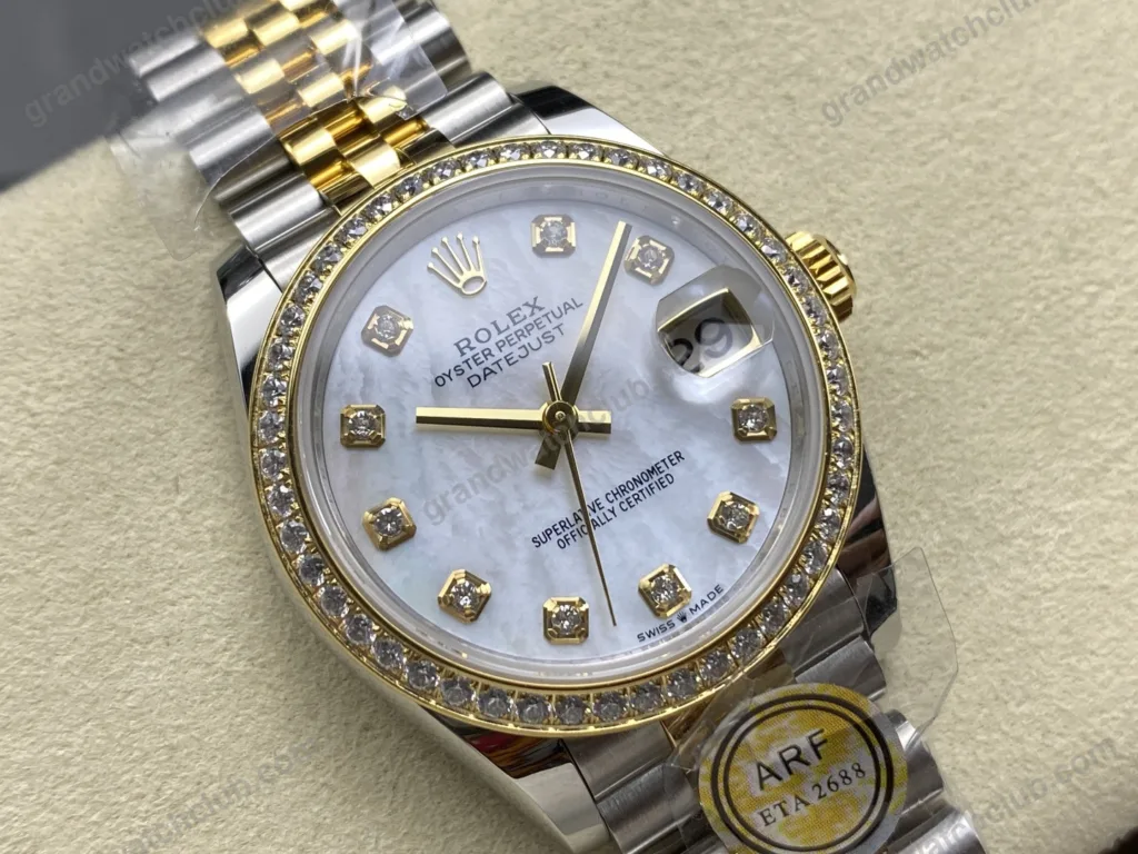 Super Clone Rolex Datejust Mother of Pearl Diamond Dial 126283RBR-0009 36 mm — case and bezel
