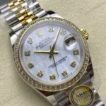 Super Clone Rolex Datejust Mother of Pearl Diamond Dial 126283RBR-0009 36 mm — case and bezel