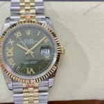 Super Clone Rolex Datejust Olive Green Roman Diamond Dial 126233-0026 36 mm — dial close-up
