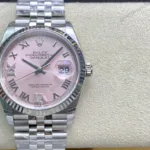 Super Clone Rolex Datejust Pink Roman Dial 126234-0031 36 mm — dial close-up