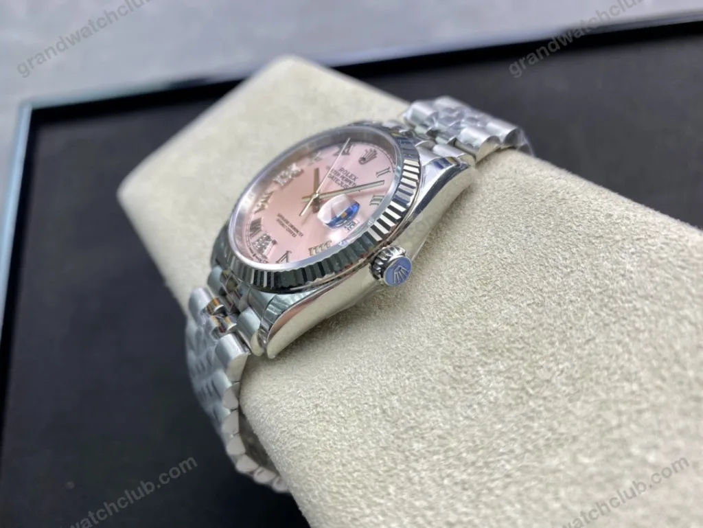 Super Clone Rolex Datejust Pink Roman Dial 126234-0031 36 mm — side profile