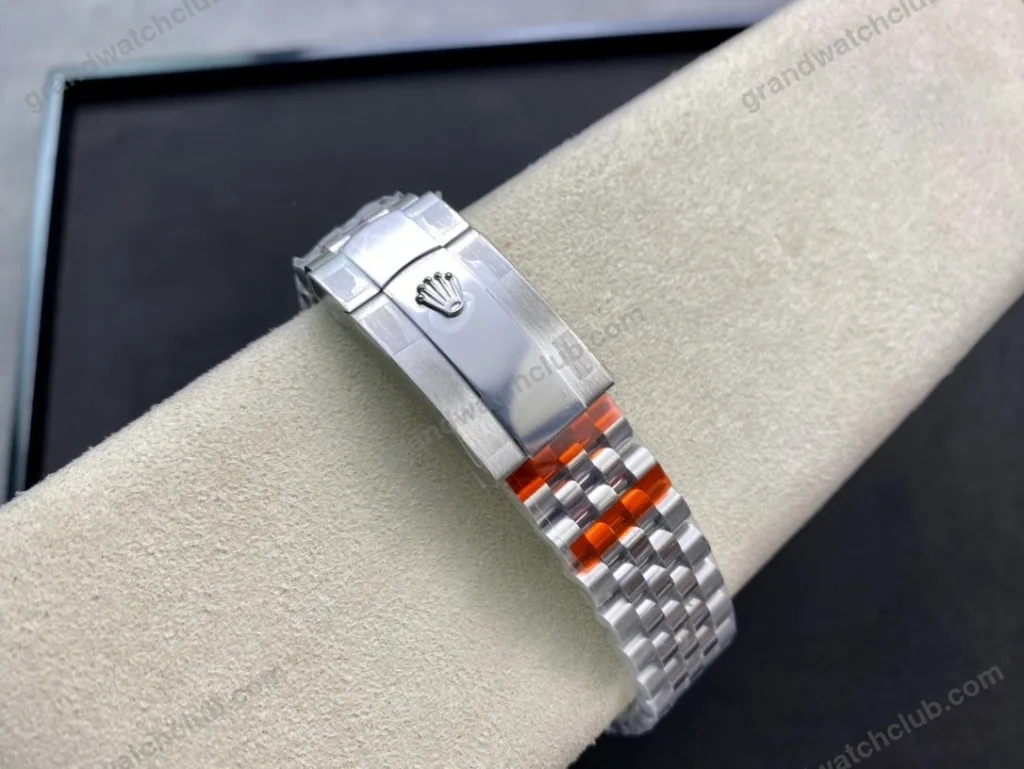 Super Clone Rolex Datejust Pink Roman Dial 126234-0031 36 mm — on leather display