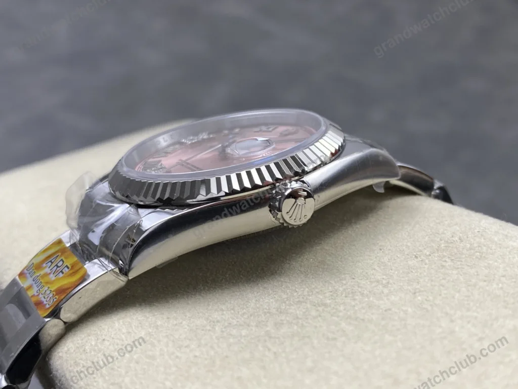 Super Clone Rolex Datejust Pink Roman Dial 126234-0032 36 mm — side profile