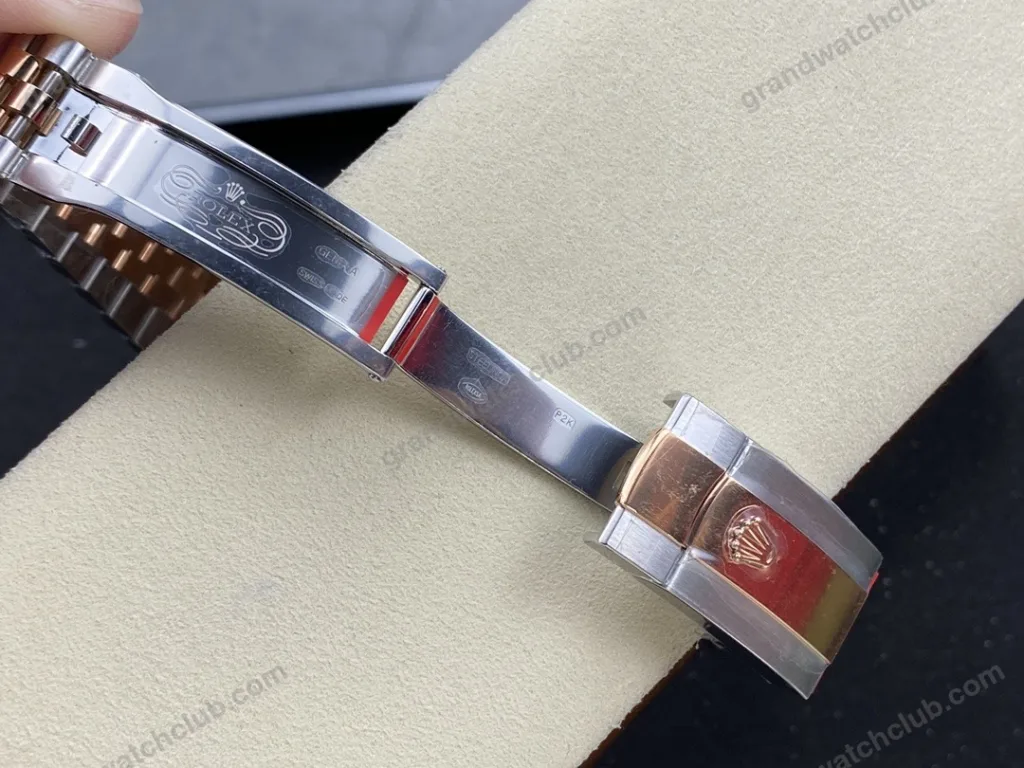 Super Clone Rolex Datejust Rosé Dial 126231-0027 36 mm — on leather display
