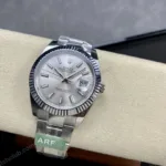 Super Clone Rolex Datejust Silver Dial 126334-0003 41 mm — on leather display